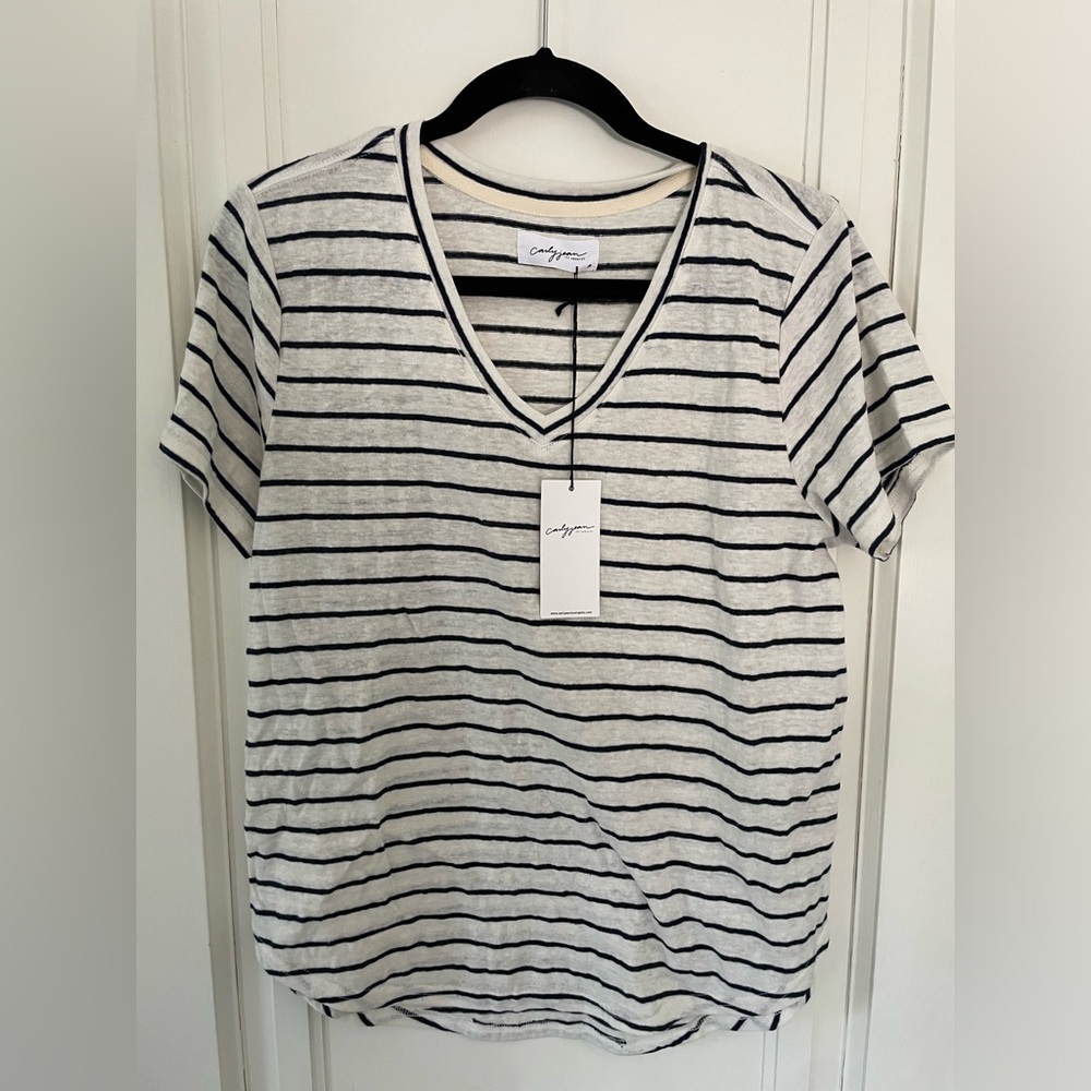 CJLA size medium navy blue and white striped shirt